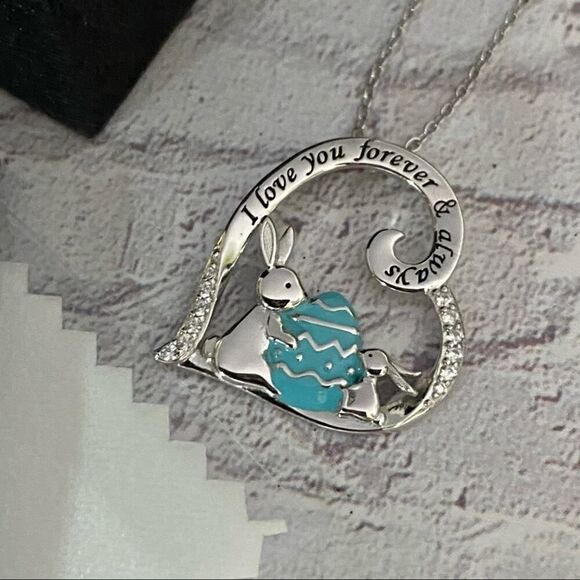 “I Love You Forever And Always” Bunny Sterling Silver Necklace - Picture 2 of 4